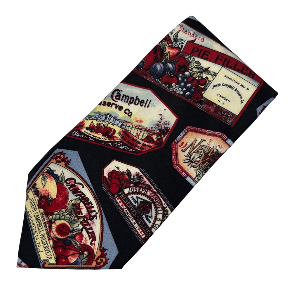 Campbells‎ Soup Vintage Silk Tie Mens Necktie Black 1994 Novelty Americana 90s